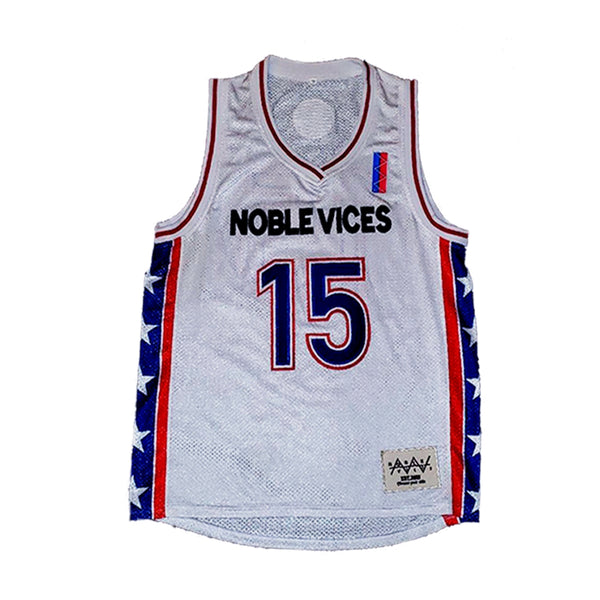 Noble Vices Basketball Jersey Red White & Blue