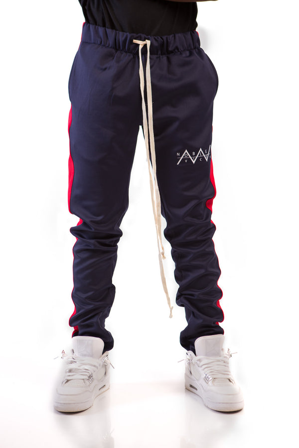 Navy Blue With Red Stripes Long Drawstring Track Pants