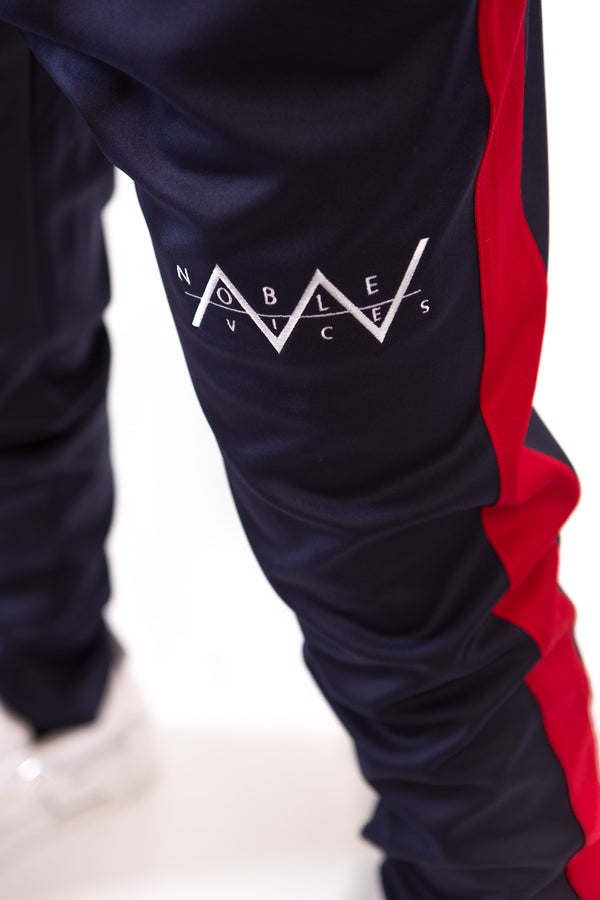 Navy Blue With Red Stripes Long Drawstring Track Pants