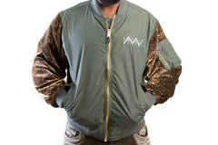 Olive Green Embroidered Logo with Custom Velvet Sleeves Jacket