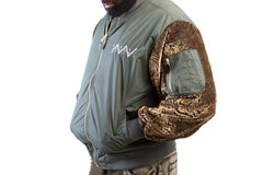 Olive Green Embroidered Logo with Custom Velvet Sleeves Jacket