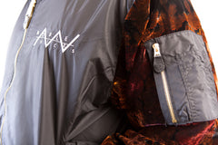 Black Flight Jacket with Custom Burgundy Velvet Sewn Sleeves