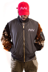 Black Flight Jacket with Custom Velvet Sewn Sleeves