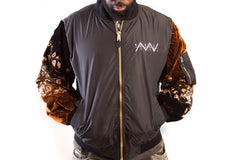 Black Flight Jacket with Custom Velvet Sewn Sleeves