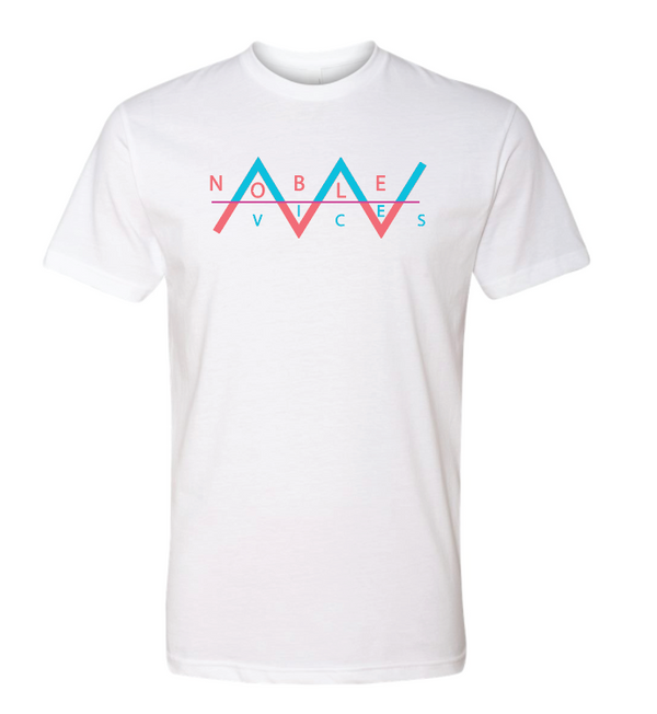 Noble Vices Pink and Blue Logo Print T-Shirt