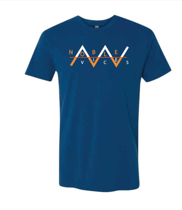 Noble Vices Navy Blue Shirt Orange and White Print